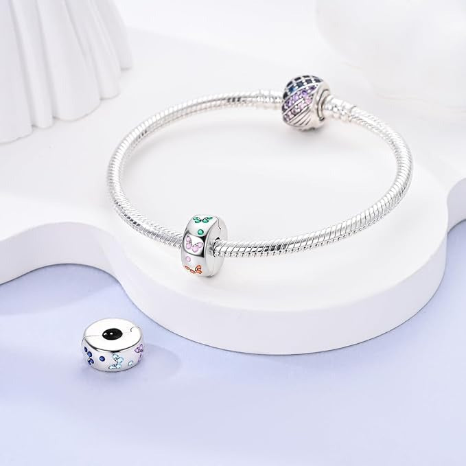 Colourful Butterfly Clip Stopper Charm Sterling Silver Charm Hallmarked S925 for Charm Bracelet and Necklace