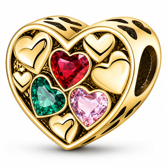Colourful Heart Clip Charm Hallmarked S925 for Charm Bracelet and Necklace