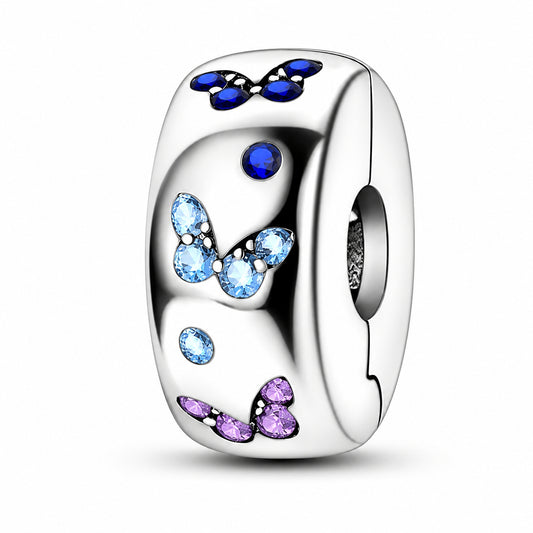 Colourful Butterfly Clip Stopper Charm Sterling Silver Charm Hallmarked S925 for Charm Bracelet and Necklace