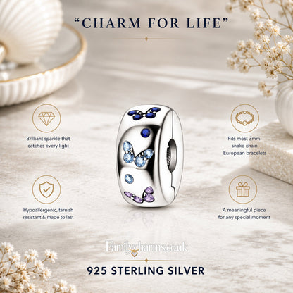 Colourful Butterfly Clip Stopper Charm Sterling Silver Charm Hallmarked S925 for Charm Bracelet and Necklace