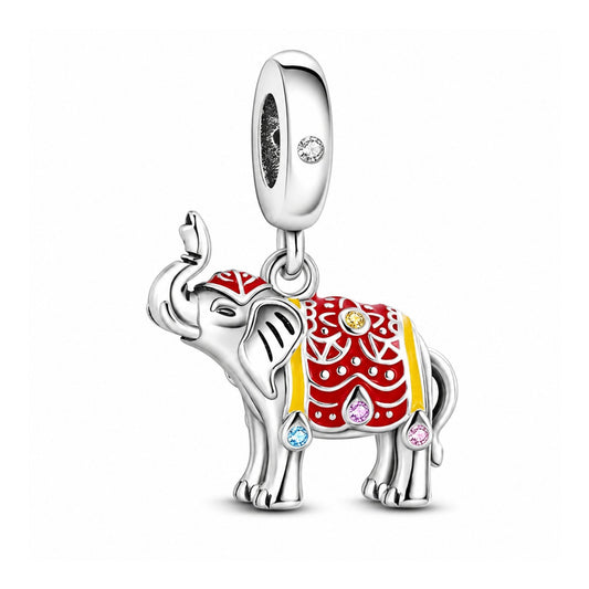 Colourful Elephant Dangle Sterling Silver Charm Hallmarked S925 for Charm Bracelet and Necklace