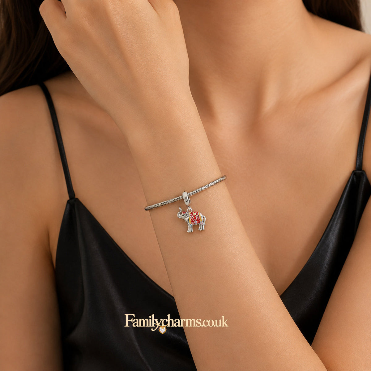 Colourful Elephant Dangle Sterling Silver Charm Hallmarked S925 for Charm Bracelet and Necklace