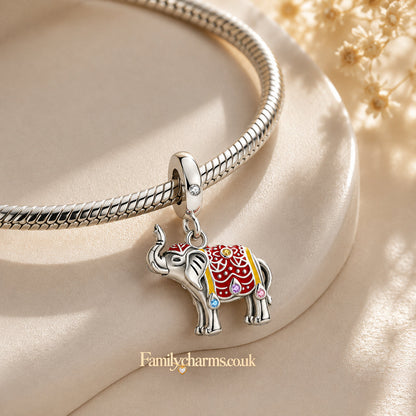 Colourful Elephant Dangle Sterling Silver Charm Hallmarked S925 for Charm Bracelet and Necklace
