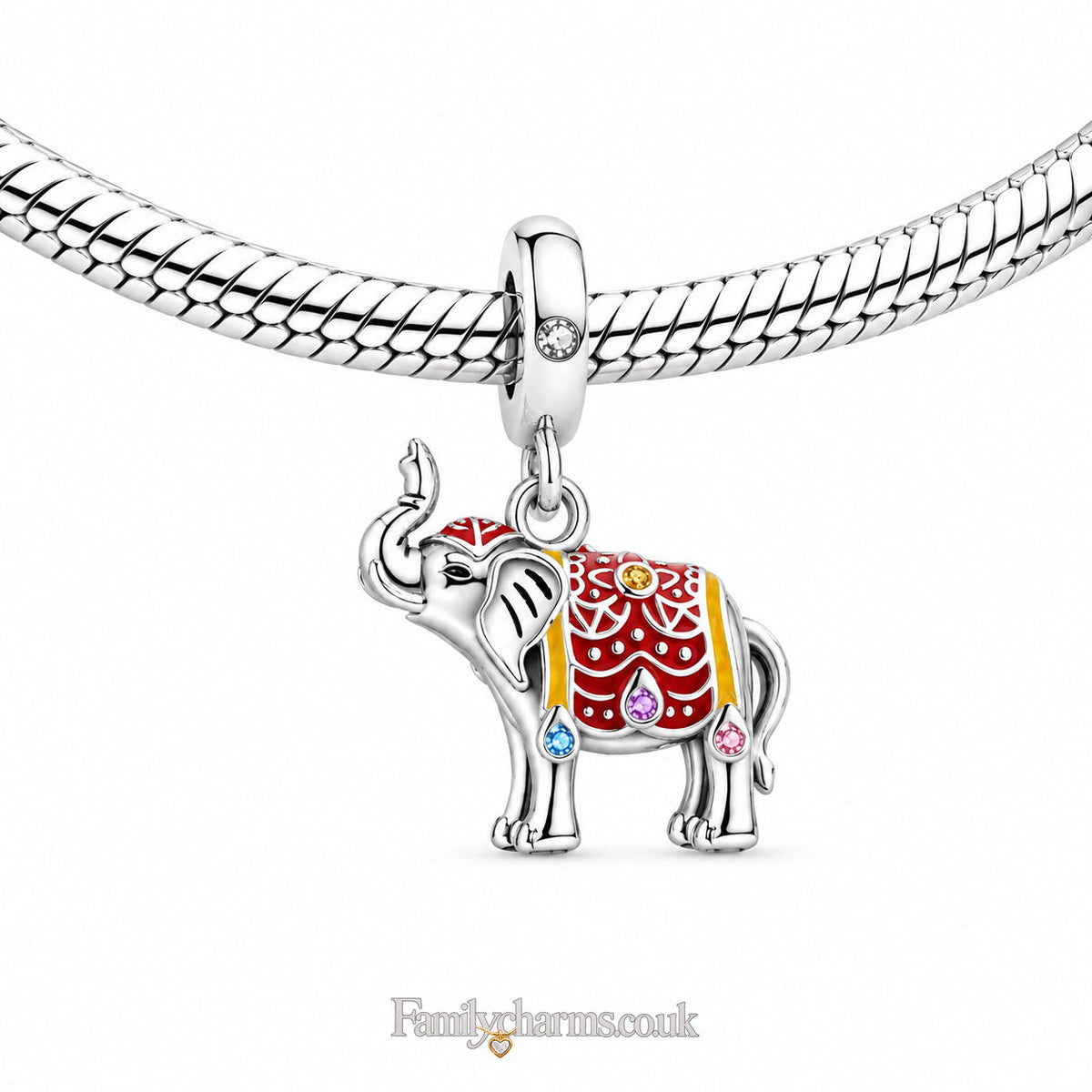 Colourful Elephant Dangle Sterling Silver Charm Hallmarked S925 for Charm Bracelet and Necklace