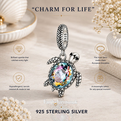 Colourful Turtle Sterling Silver Charm Hallmarked S925 for Charm Bracelet and Necklace