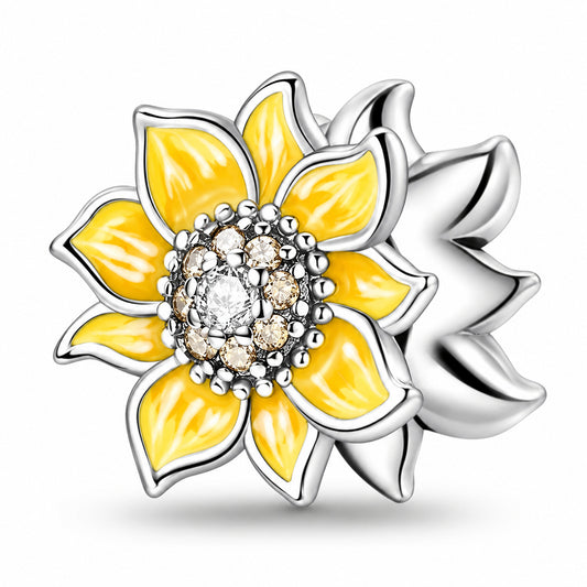 Cool Sunflower Charm for Bracelet, S925 Sterling Silver