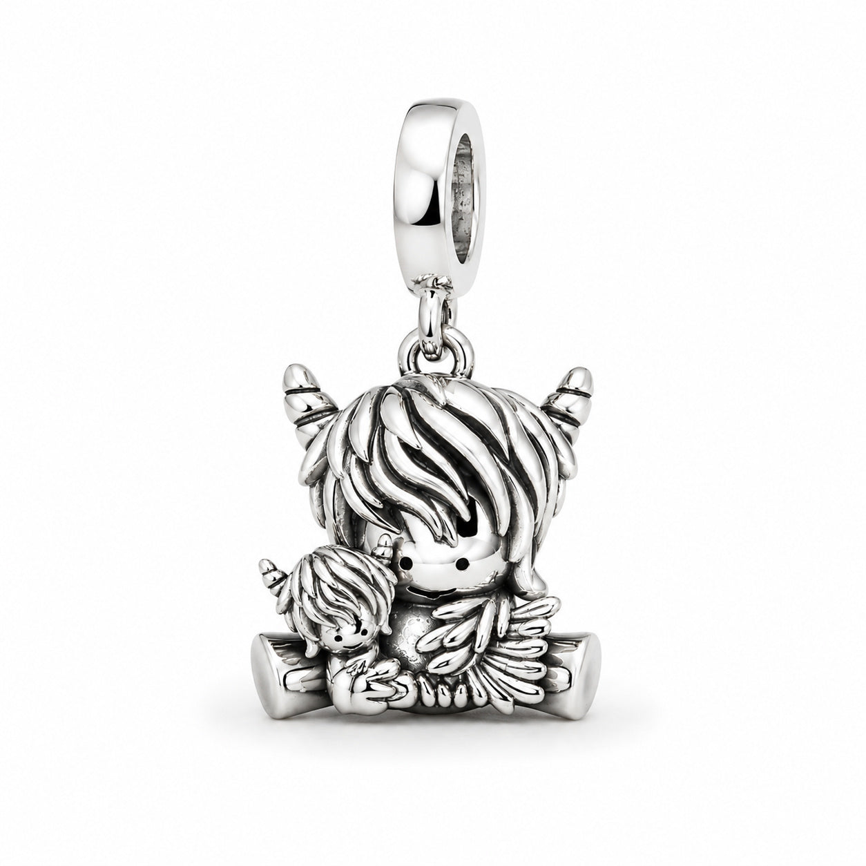 Highland Cow and Baby Charm Hallmarked S925 for Charm Bracelet and Necklace