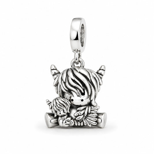 Highland Cow and Baby Charm Hallmarked S925 for Charm Bracelet and Necklace