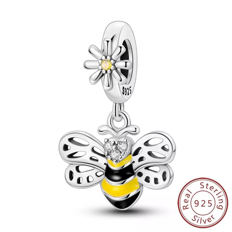 Cute Bee Dangle Sterling Silver Charm Hallmarked S925 for Charm Bracelet and Necklace