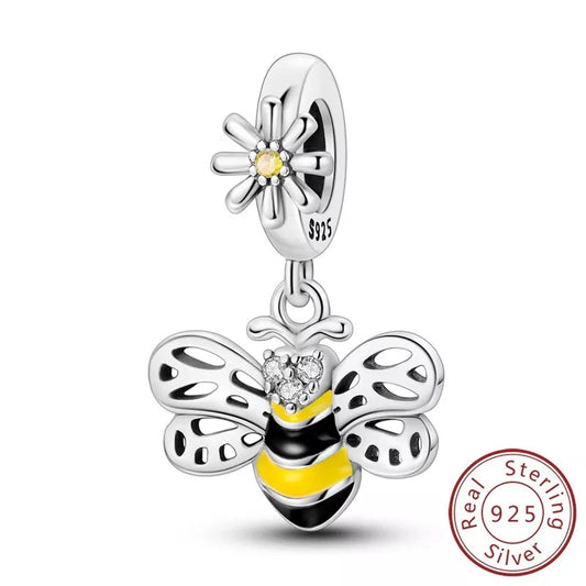Cute Bee Dangle Sterling Silver Charm Hallmarked S925 for Charm Bracelet and Necklace