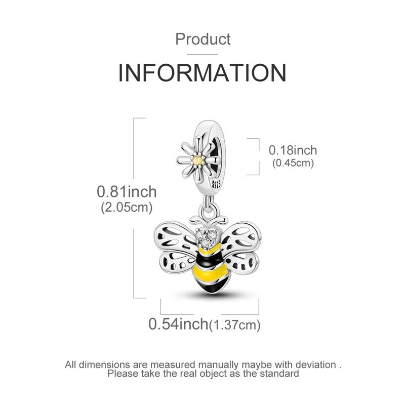 Cute Bee Dangle Sterling Silver Charm Hallmarked S925 for Charm Bracelet and Necklace