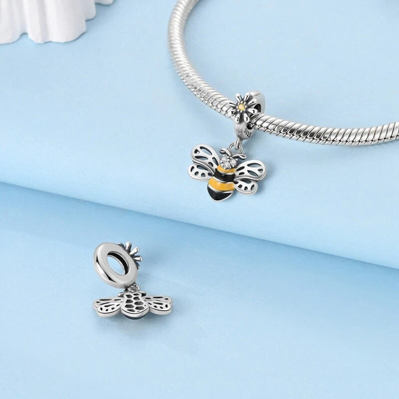 Cute Bee Dangle Sterling Silver Charm Hallmarked S925 for Charm Bracelet and Necklace