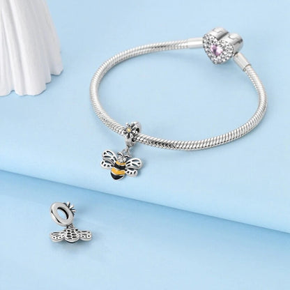 Cute Bee Dangle Sterling Silver Charm Hallmarked S925 for Charm Bracelet and Necklace