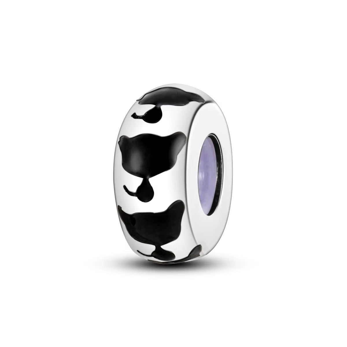 Cute Cat Charm Stopper with Silicone Ring Sterling Silver Charm Hallmarked S925 for Charm Bracelet and Necklace