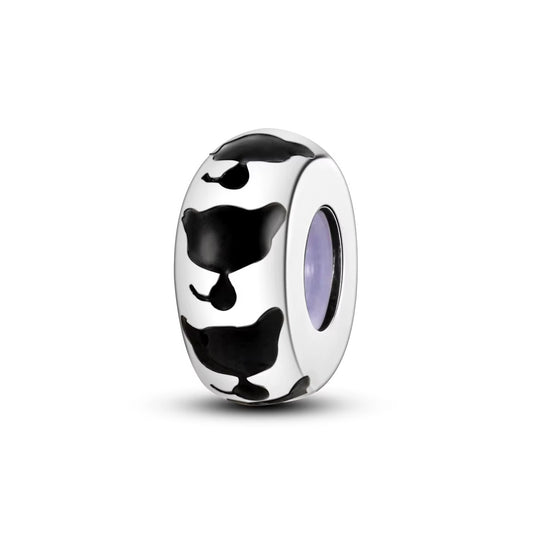 Cute Cat Charm Stopper with Silicone Ring Sterling Silver Charm Hallmarked S925 for Charm Bracelet and Necklace