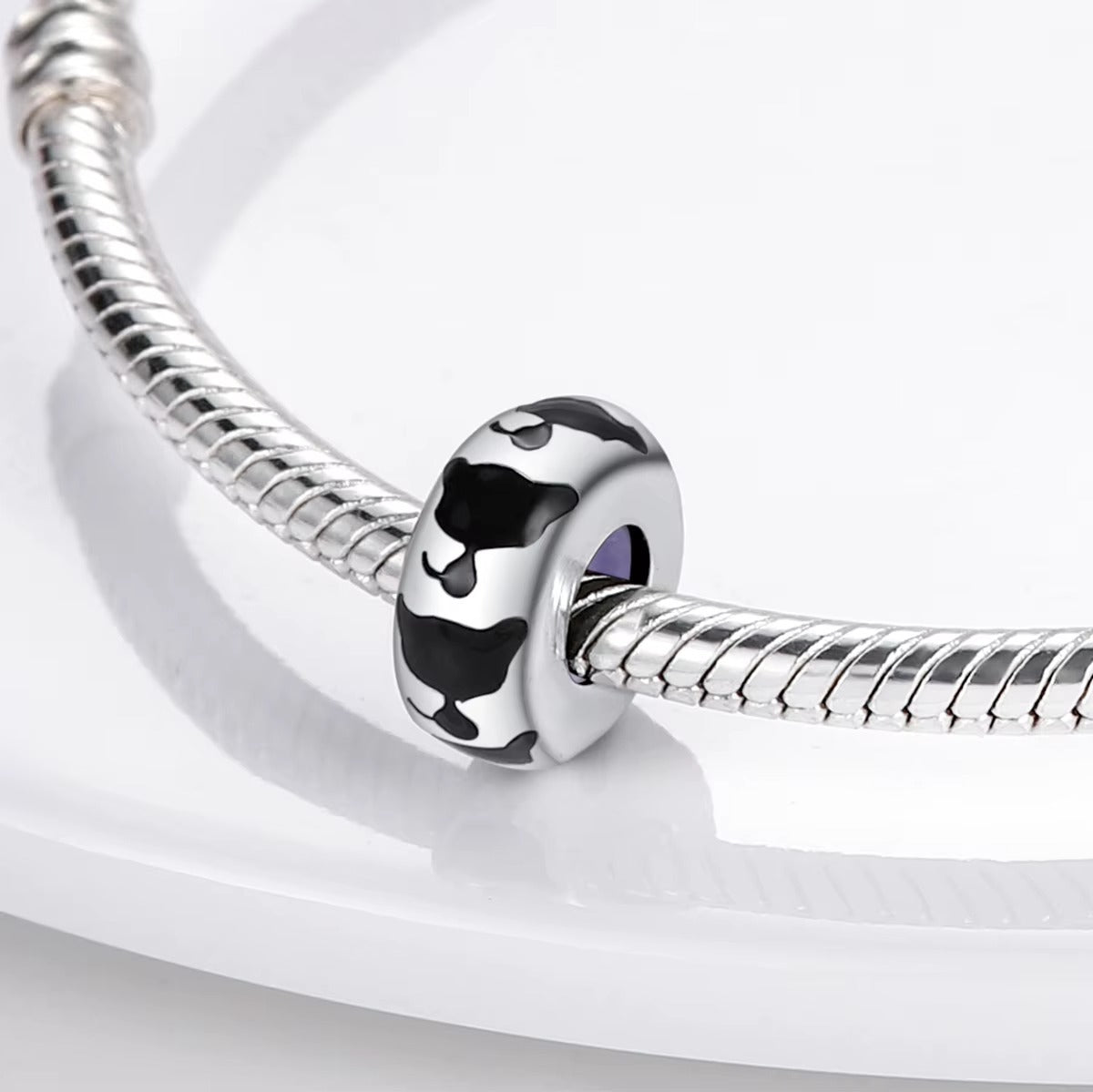 Cute Cat Charm Stopper with Silicone Ring Sterling Silver Charm Hallmarked S925 for Charm Bracelet and Necklace