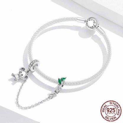 Cute Koala Safety Chain Sterling Silver Charm Hallmarked S925 for Charm Bracelet and Necklace