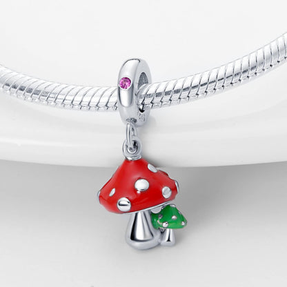 Cute Mushroom Dangle Sterling Silver Charm Hallmarked S925 for Charm Bracelet and Necklace