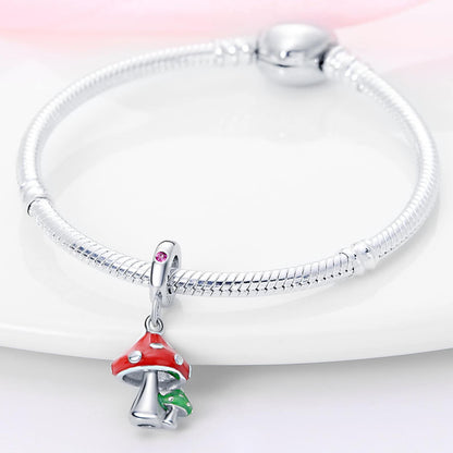 Cute Mushroom Dangle Sterling Silver Charm Hallmarked S925 for Charm Bracelet and Necklace
