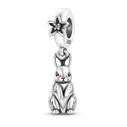 Cute Rabbit Bunny Dangle Charm Hallmarked S925 for Charm Bracelet and Necklace