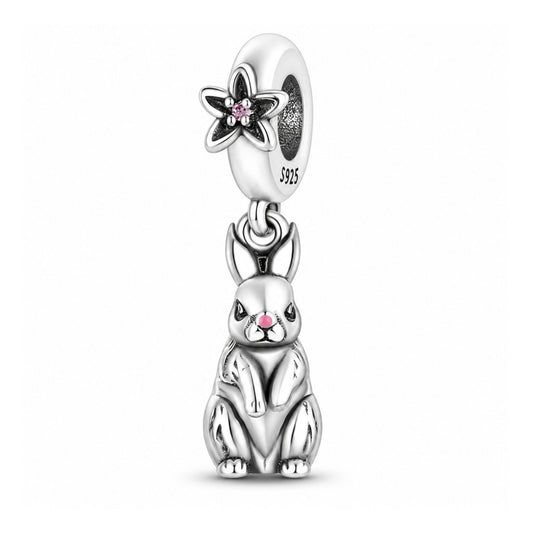 Cute Rabbit Bunny Dangle Charm Hallmarked S925 for Charm Bracelet and Necklace