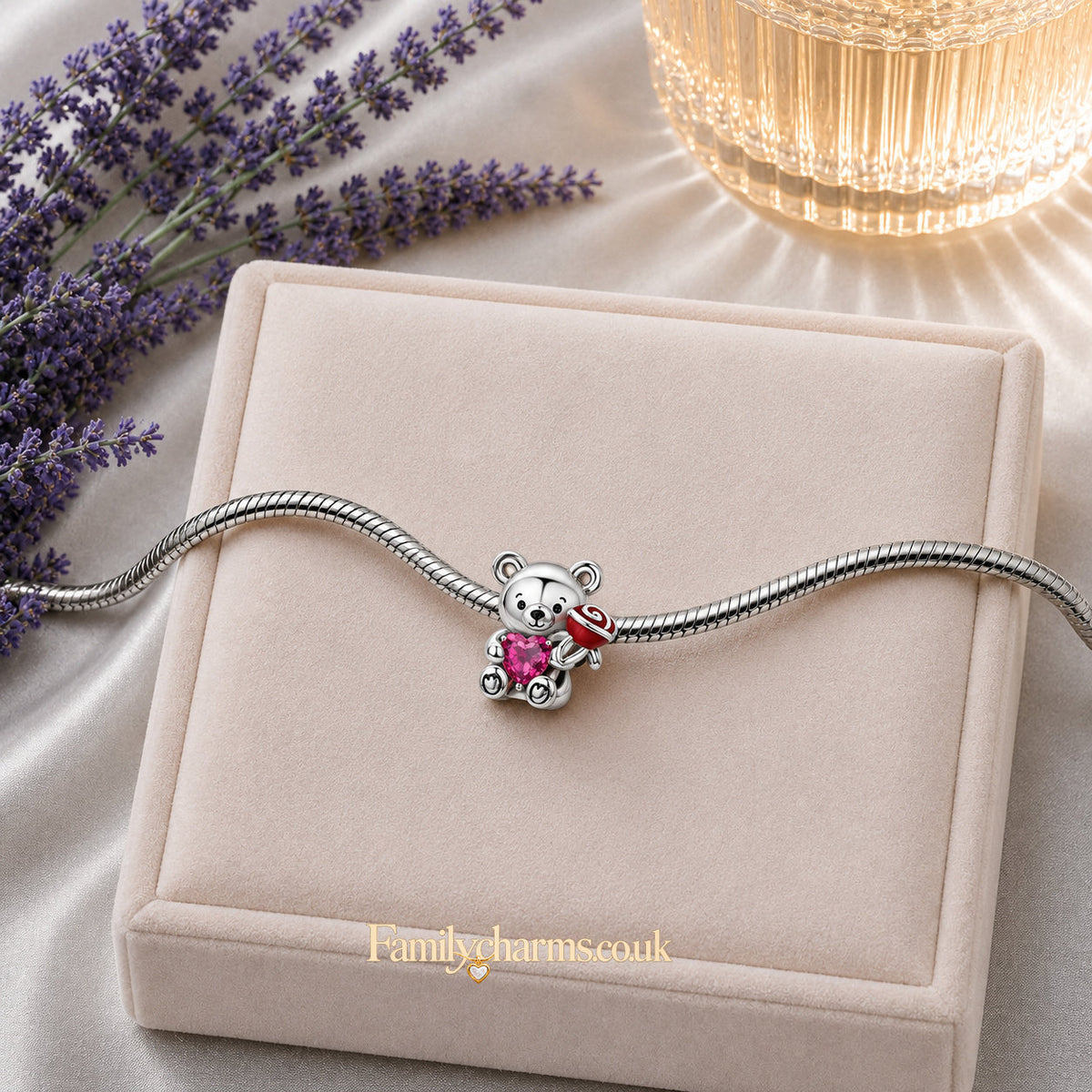 Graduation Bear Charm With Pink Heart Charm Hallmarked S925 for Charm Bracelet and Necklace