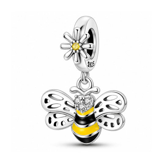 Cute Bee Dangle Sterling Silver Charm Hallmarked S925 for Charm Bracelet and Necklace