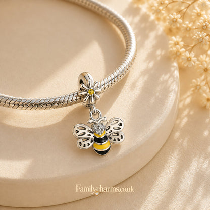 Cute Bee Dangle Sterling Silver Charm Hallmarked S925 for Charm Bracelet and Necklace