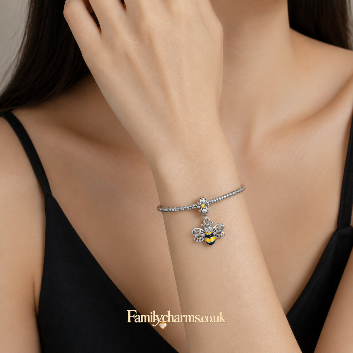 Cute Bee Dangle Sterling Silver Charm Hallmarked S925 for Charm Bracelet and Necklace