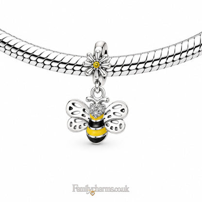 Cute Bee Dangle Sterling Silver Charm Hallmarked S925 for Charm Bracelet and Necklace