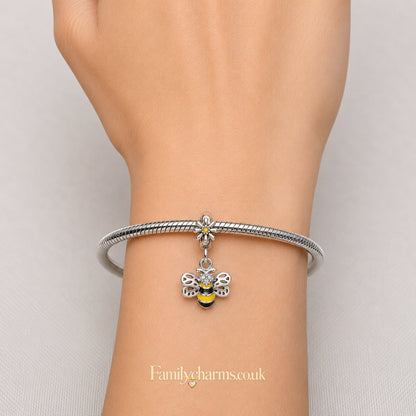 Cute Bee Dangle Sterling Silver Charm Hallmarked S925 for Charm Bracelet and Necklace
