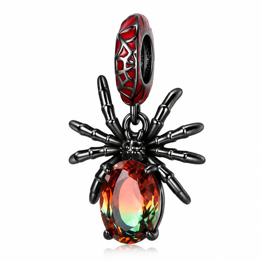 Cute Black Spider Sterling Silver Charm Hallmarked S925 for Charm Bracelet and Necklace