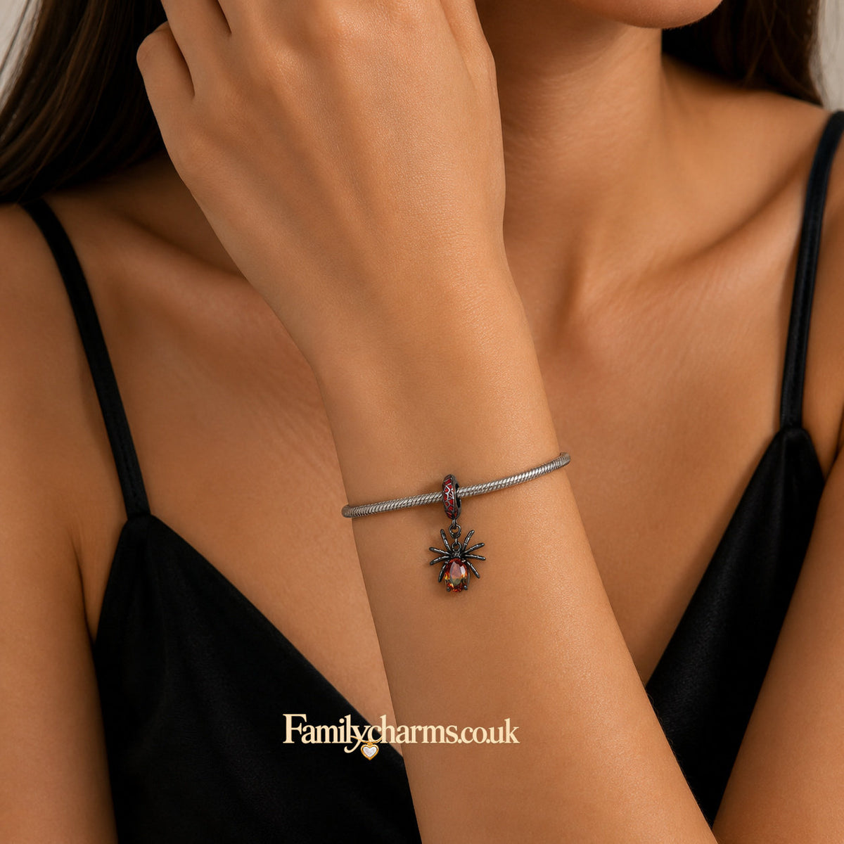 Cute Black Spider Sterling Silver Charm Hallmarked S925 for Charm Bracelet and Necklace
