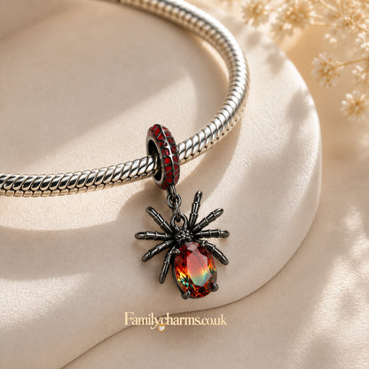 Cute Black Spider Sterling Silver Charm Hallmarked S925 for Charm Bracelet and Necklace