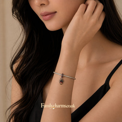 Cute Black Spider Sterling Silver Charm Hallmarked S925 for Charm Bracelet and Necklace