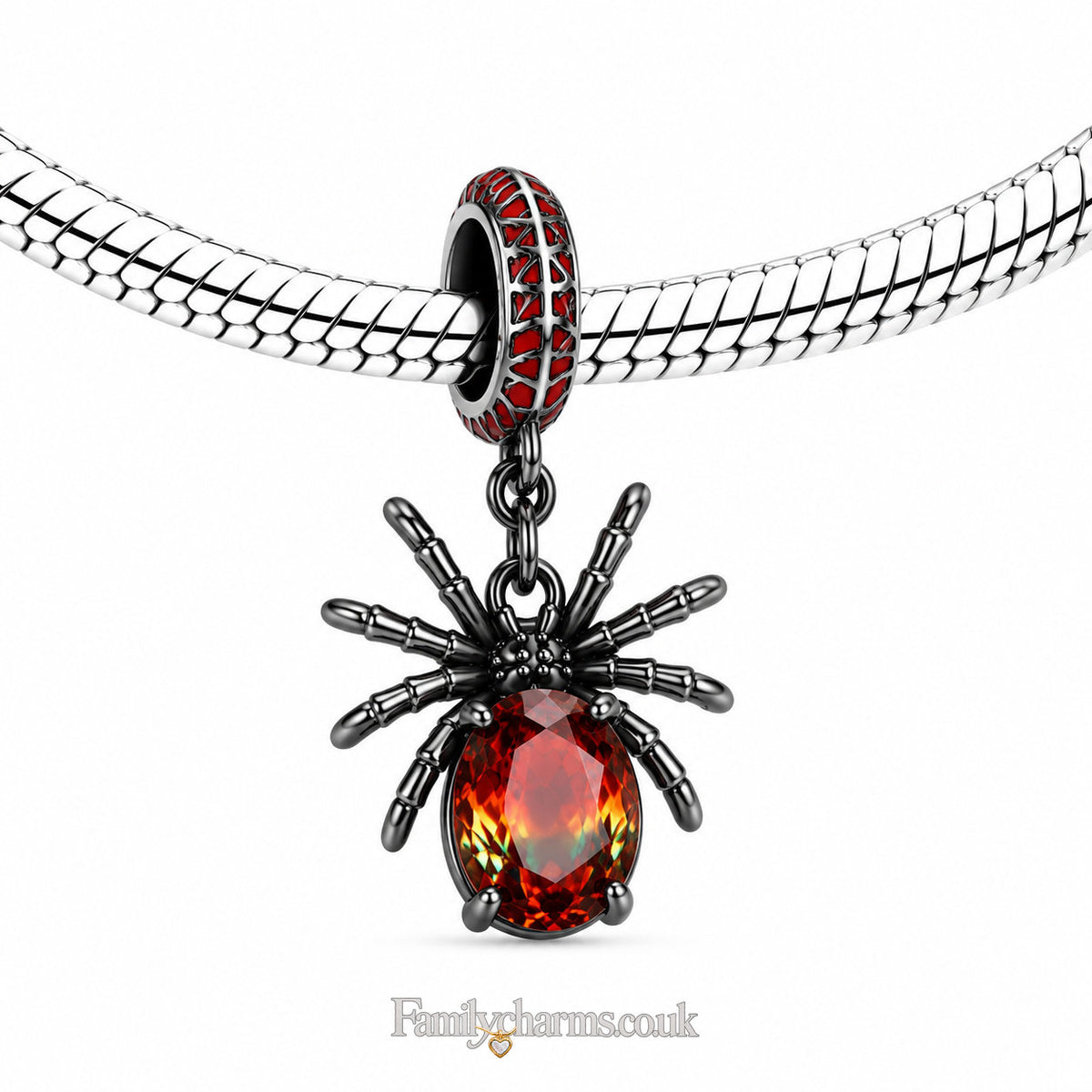 Cute Black Spider Sterling Silver Charm Hallmarked S925 for Charm Bracelet and Necklace