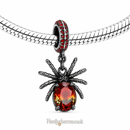 Cute Black Spider Sterling Silver Charm Hallmarked S925 for Charm Bracelet and Necklace