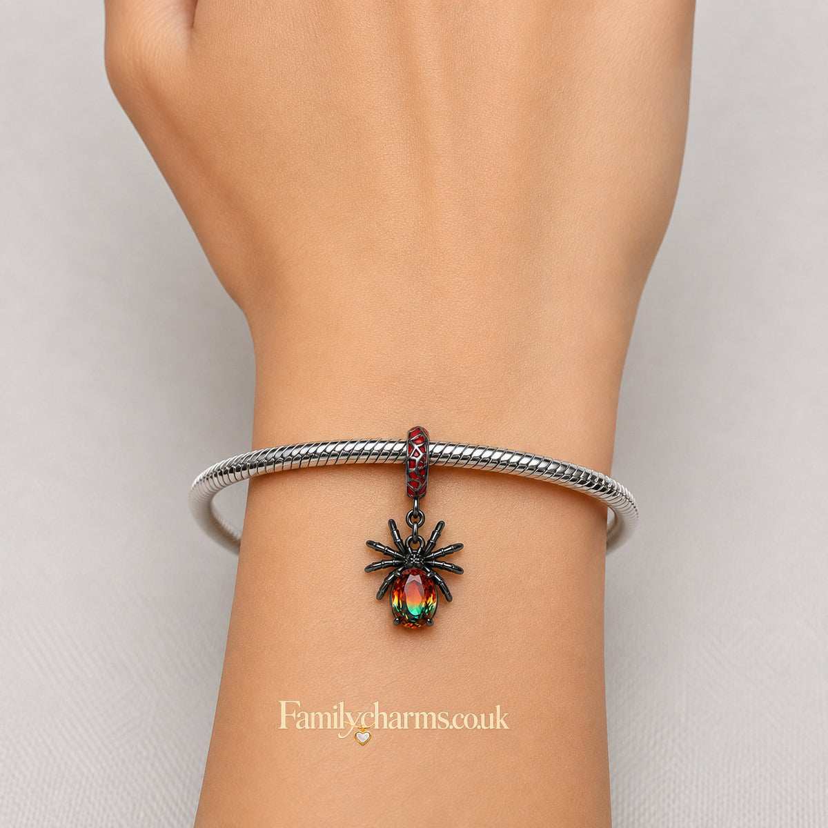 Cute Black Spider Sterling Silver Charm Hallmarked S925 for Charm Bracelet and Necklace