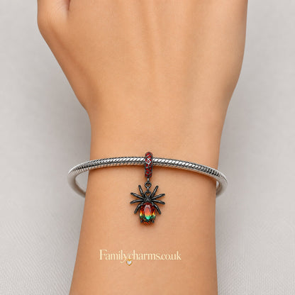 Cute Black Spider Sterling Silver Charm Hallmarked S925 for Charm Bracelet and Necklace