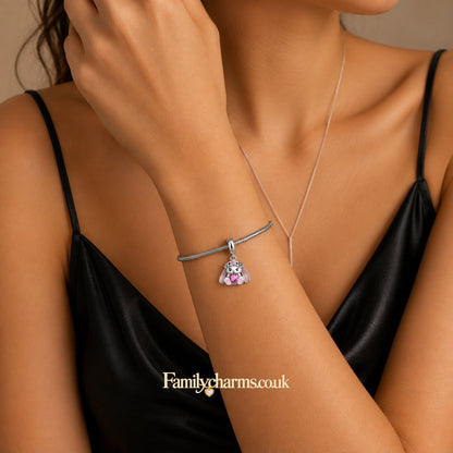 Cute Bunny Holding Heart Sterling Silver Charm Hallmarked S925 for Charm Bracelet and Necklace