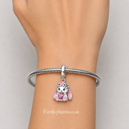 Cute Bunny Holding Heart Sterling Silver Charm Hallmarked S925 for Charm Bracelet and Necklace