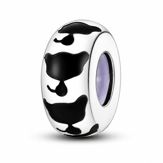 Cute Cat Charm Stopper with Silicone Ring Sterling Silver Charm Hallmarked S925 for Charm Bracelet and Necklace