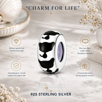 Cute Cat Charm Stopper with Silicone Ring Sterling Silver Charm Hallmarked S925 for Charm Bracelet and Necklace