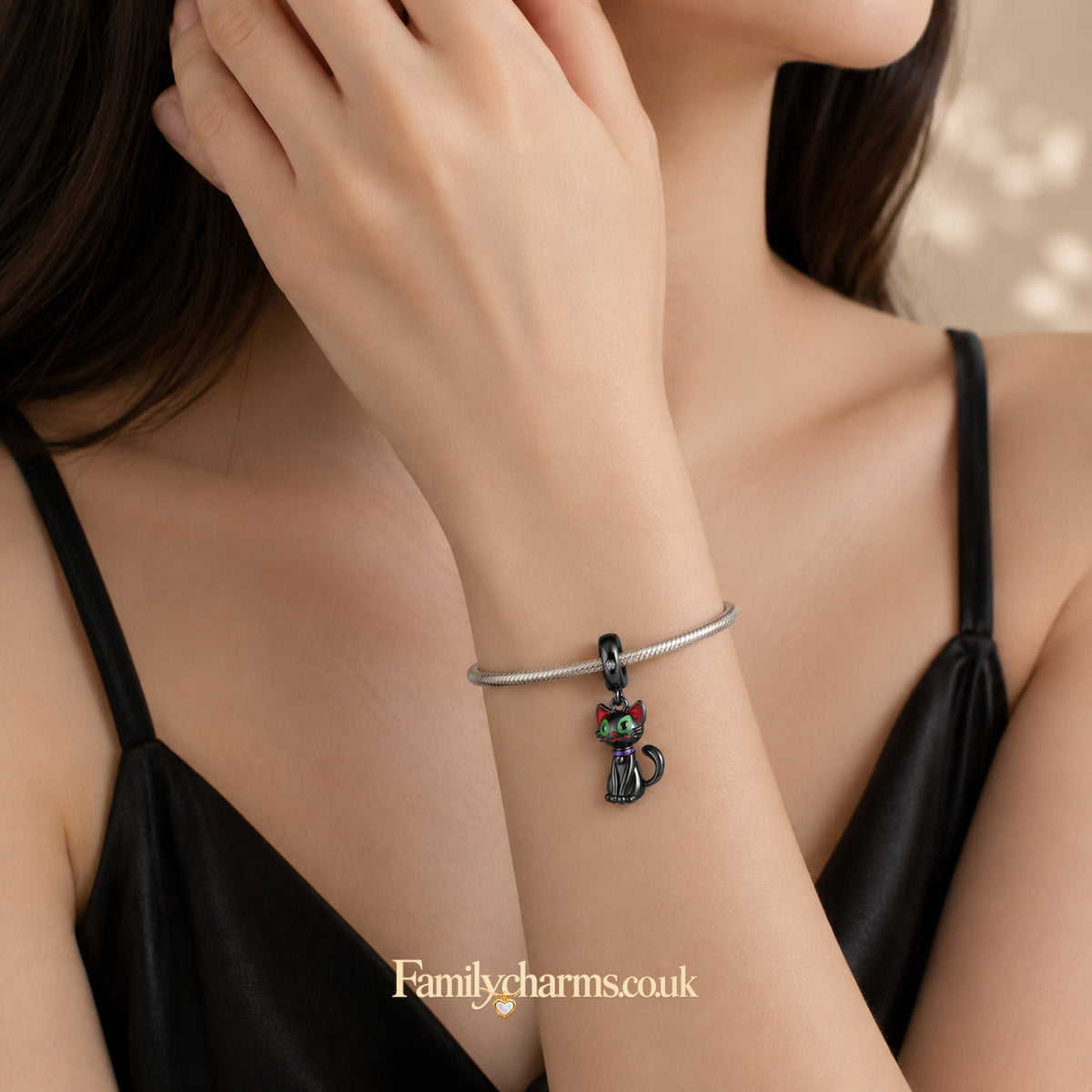 Cute Cat Pendant Charm for Bracelet, S925 Sterling Silver