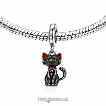 Cute Cat Pendant Charm for Bracelet, S925 Sterling Silver