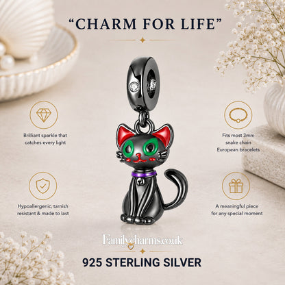 Cute Cat Pendant Charm for Bracelet, S925 Sterling Silver