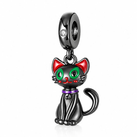 Cute Cat Pendant Charm for Bracelet, S925 Sterling Silver