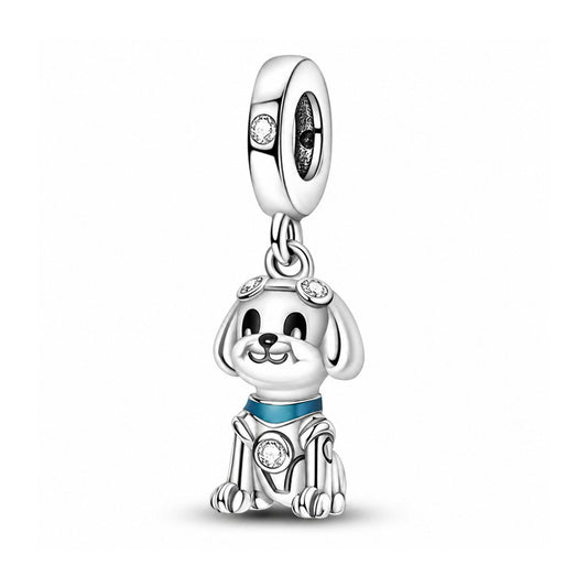 Cute Dog Dangle Sterling Silver Charm Hallmarked S925 for Charm Bracelet and Necklace