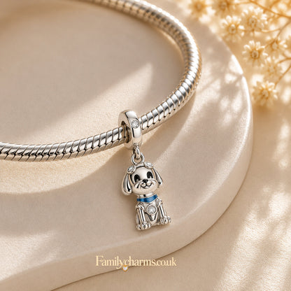 Cute Dog Dangle Sterling Silver Charm Hallmarked S925 for Charm Bracelet and Necklace
