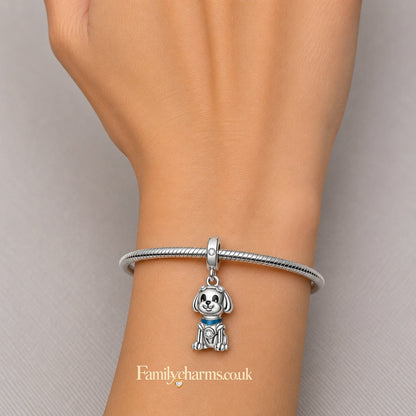 Cute Dog Dangle Sterling Silver Charm Hallmarked S925 for Charm Bracelet and Necklace